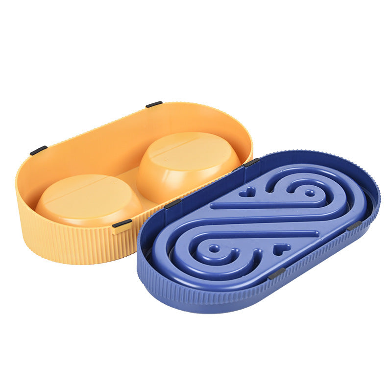 2 in 1 Roman column pet double bowl anti-overturning detachable stainless steel food bowl